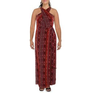 Lauren Ralph Lauren Womens Red Belted Chiffon Maxi Dress NWOT
